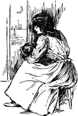 Anne siyah-beyaz klasik vektör çizimi