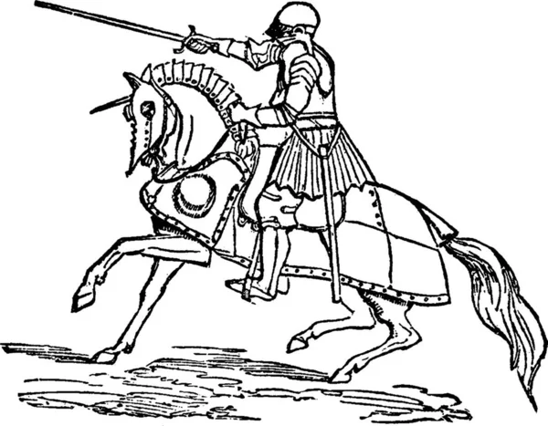 Рыцарь Гравированная Простая Векторная Иллюстрация — стоковый вектор