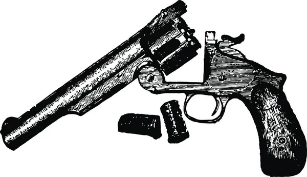 Револьвер Черно Белый Винтажный Векторный Рисунок — стоковый вектор