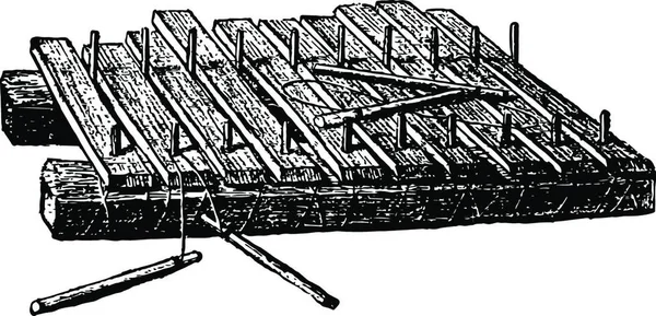 Xylofon Černé Bílé Vinobraní Vektorové Ilustrace — Stockový vektor