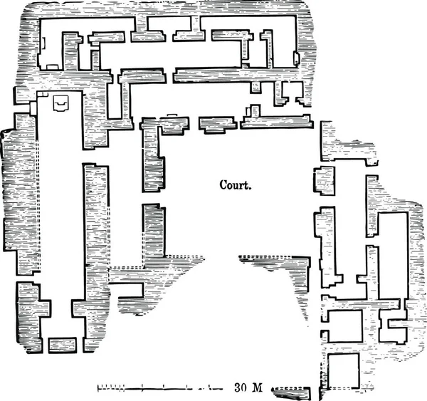 Floor Plan Palace Nimrud Black White Vintage Vector Illustration — Stock Vector