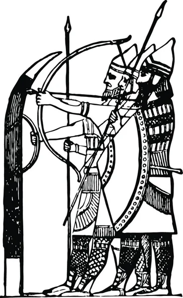 Assyrische Zwart Wit Vintage Vector Illustratie — Stockvector