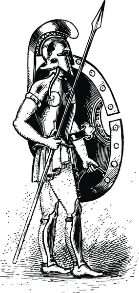 Hoplite Schwarz Weiß Vektor Illustration — Stockvektor