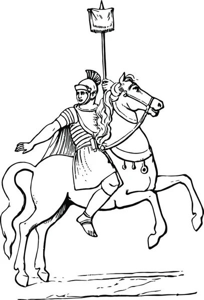 Cavalerist Zwart Wit Vintage Vector Illustratie — Stockvector