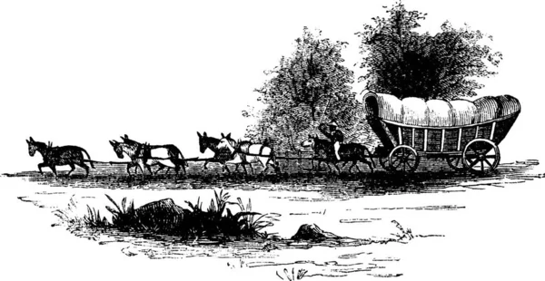 Wagon Czarny Biały Rocznik Wektor Ilustracja — Wektor stockowy
