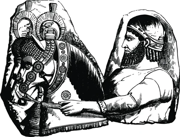 戦士と馬黒と白のヴィンテージベクトルイラスト — ストックベクタ