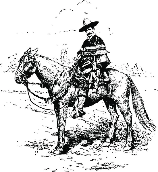 Ranchero Black White Vintage Vector Illustration — Stock Vector