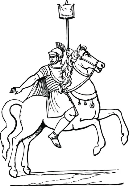 Римский Кавалерист Гравированная Простая Векторная Иллюстрация — стоковый вектор