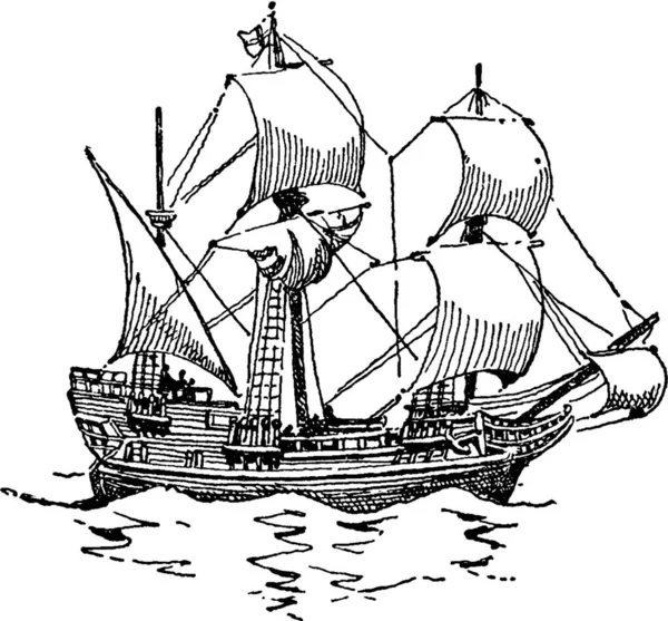 Mayflower Siyah Beyaz Vintage Vektör Çizimi — Stok Vektör