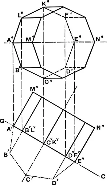 Восьмиугольная Ортагональная Проекционная Винтажная Иллюстрация — стоковый вектор