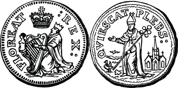 Copper Quarter Pence Coin 1681 Vintage Illustration — Archivo Imágenes Vectoriales
