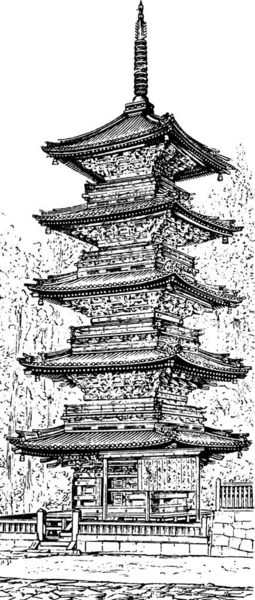Пагода Чорно Білий Вінтаж Векторні Ілюстрації — стоковий вектор