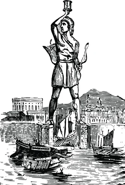 Колосс Родосе Винтажная Иллюстрация — стоковый вектор