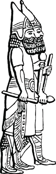 Assyriska Figurer Graverad Enkel Vektor Illustration — Stock vektor