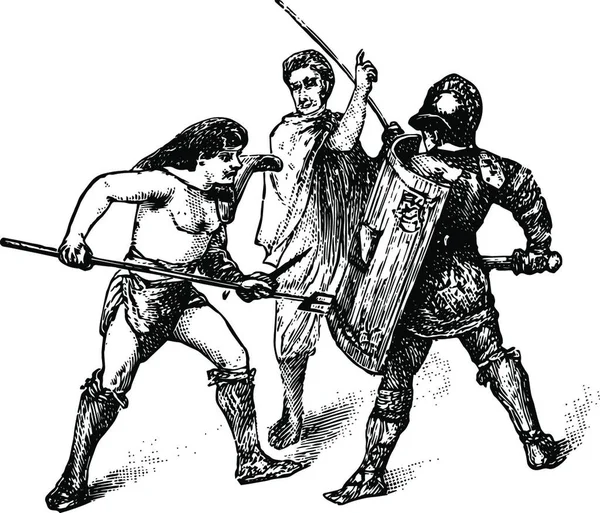 Gladiadores Ilustración Vectorial Simple Grabada — Archivo Imágenes Vectoriales