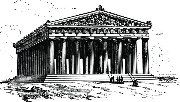 Partenón Ilustración Vectorial Simple Grabada — Archivo Imágenes Vectoriales