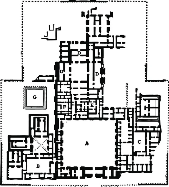 Plan Pałacu Grawerowany Prosty Wektor Ilustracji — Wektor stockowy