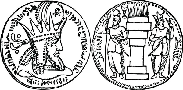 Moneda Parthia Ilustración Vectorial Simple Grabada — Archivo Imágenes Vectoriales