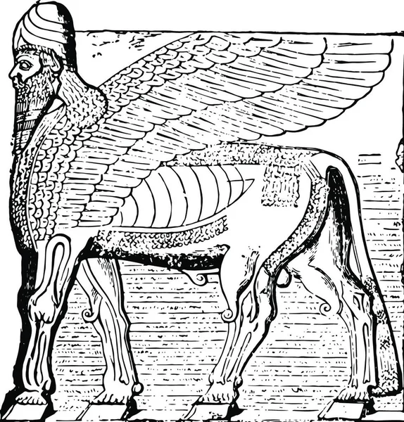 Assyrië Sculptuur Gegraveerde Eenvoudige Vector Illustratie — Stockvector