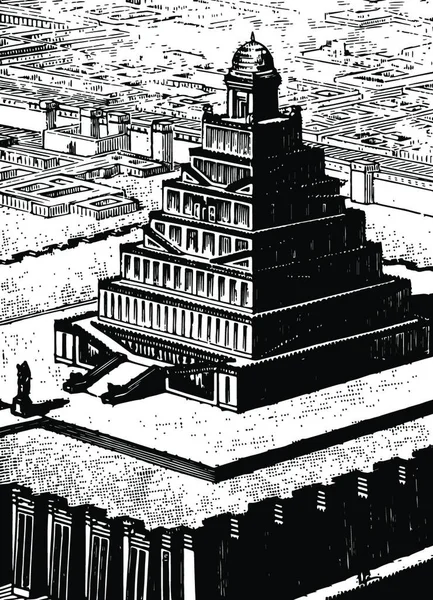 Халдейський Храм Вигравірувана Проста Векторна Ілюстрація — стоковий вектор