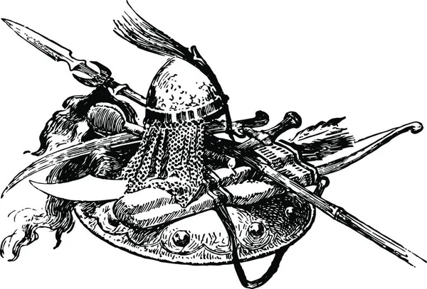 Черно Белая Винтажная Векторная Иллюстрация Saracen Arms — стоковый вектор
