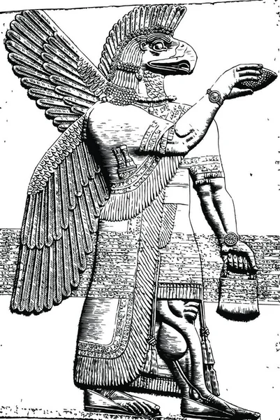 Escultura Asiria Ilustración Vectorial Simple Grabada — Vector de stock