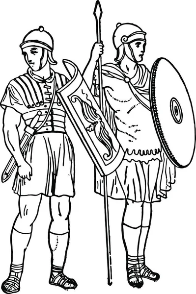 Soldados Romanos Ilustración Vectorial Simple Grabada — Archivo Imágenes Vectoriales