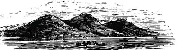 Tri Mountain Гравированная Простая Векторная Иллюстрация — стоковый вектор