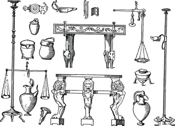 Möbel Aus Pompeji Vintage Illustration — Stockvektor