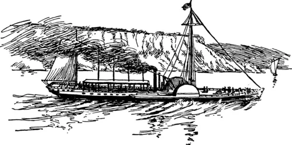 Barco Vapor Ilustración Vectorial Simple Grabado — Archivo Imágenes Vectoriales