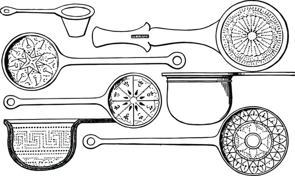 Küchenutensilien Aus Pompeji Gravierte Einfache Vektorillustration — Stockvektor