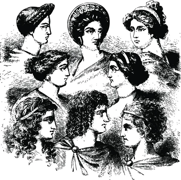 Types Femmes Grecques Illustration Vectorielle Simple Gravée — Image vectorielle