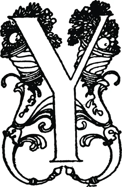 Lettre Fleurie Illustration Vectorielle Simple Gravée — Image vectorielle
