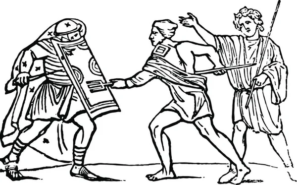Gladiatoren Gravierte Einfache Vektorillustration — Stockvektor