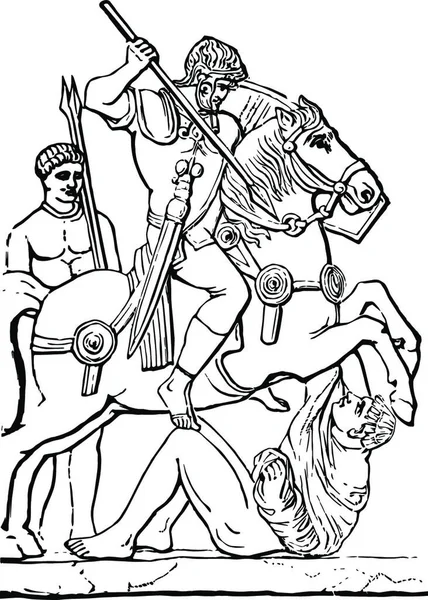 Cavalryman Engraved Simple Vector Illustration — Stock Vector