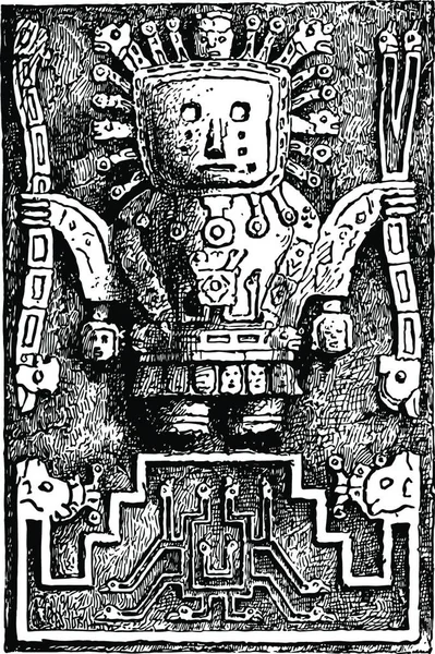 Escultura Peruana Ilustración Vectorial Blanco Negro — Archivo Imágenes Vectoriales