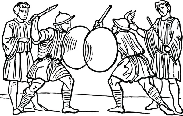 Gladiatores Schwarz Weiß Vektor Illustration — Stockvektor
