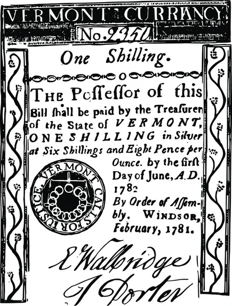 Papierowe Pieniądze One Shilling Bill 1781 Rocznik Ilustracja — Wektor stockowy