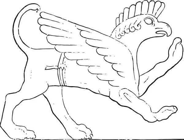 Skulpterade Griffin Från Skulpturerna Ruinerna Nineve — Stock vektor