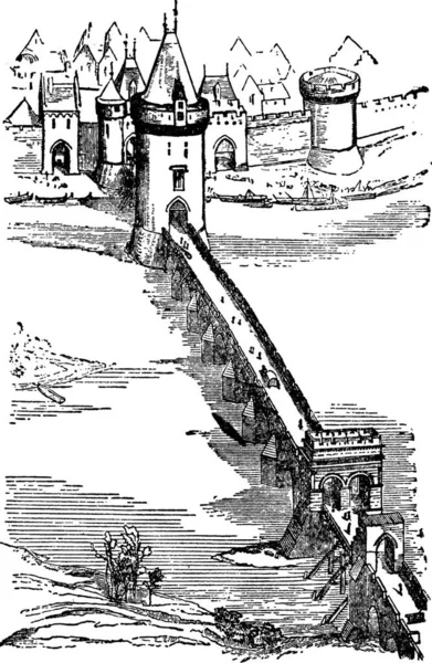 Saintes Bridge Vintage Illustration — Stock Vector