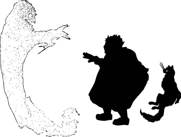 Человек Котом Монстром Выгравированная Простая Векторная Иллюстрация — стоковый вектор