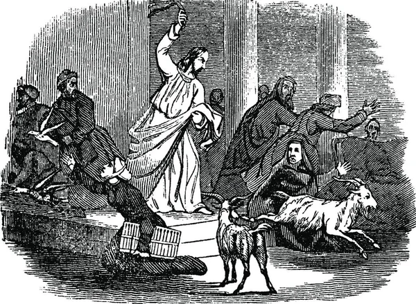 Иисус Изгоняет Менял Торговцев Храма Винта — стоковый вектор