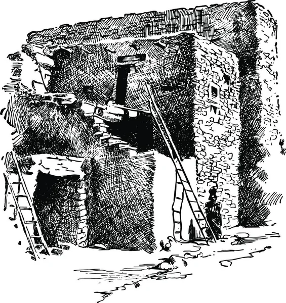 Illustration Vectorielle Vintage Pueblo — Image vectorielle