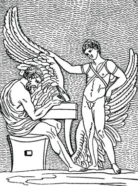 Daedalus ve İkarus, basit bir vektör çizimi.