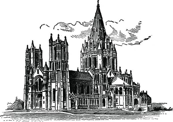 Cathedral John Divine Vintage Illustration — Vettoriale Stock