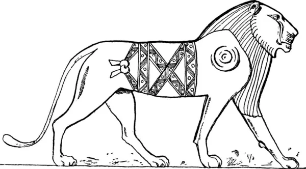 Egyptian Lion Relief Sunken Outlines Vintage — Stock Vector