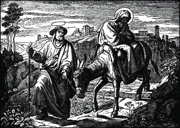 Joseph Leads Mary Jesus Road Egypt Flee — Stockový vektor
