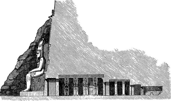 アブシンベルの大神殿の断面図 刻まれた単純なベクトル図 — ストックベクタ