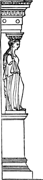 Profile Caryatis Pedestal Entablature — Stock Vector
