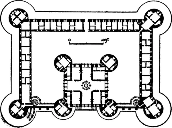 Plan Des Chateau Chambord Gravierte Einfache Vektorillustration — Stockvektor